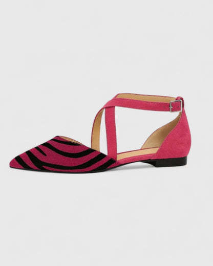 Kenna | Women’s Pink Striped Pointed Toe Flat Sandals
