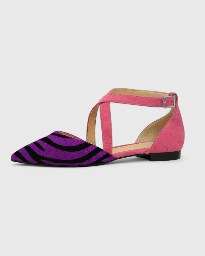 Kenna | Women’s Pink Striped Pointed Toe Flat Sandals