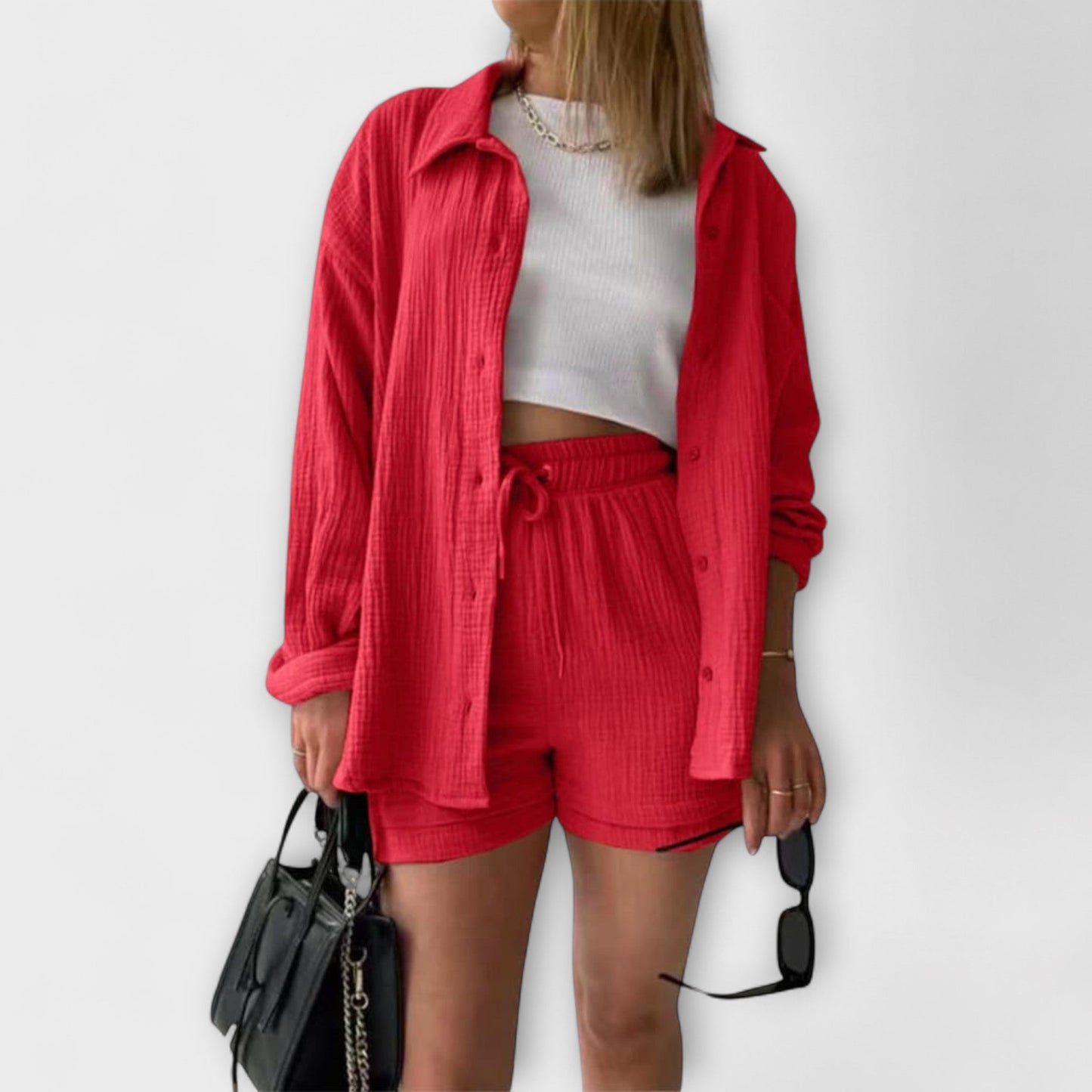 Primrose | Women’s Elegant Linen Shirt And Shorts Set