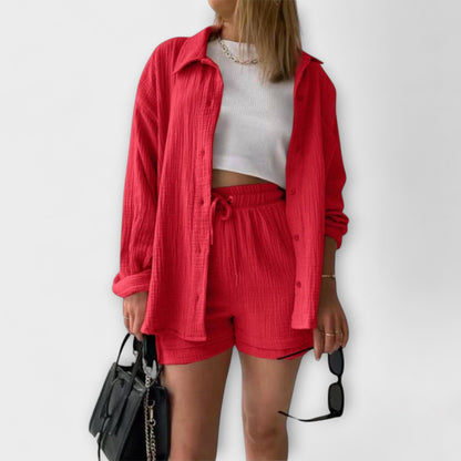 Primrose | Women’s Elegant Linen Shirt And Shorts Set
