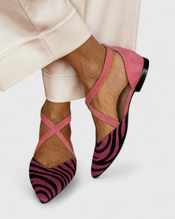 Kenna | Women’s Pink Striped Pointed Toe Flat Sandals