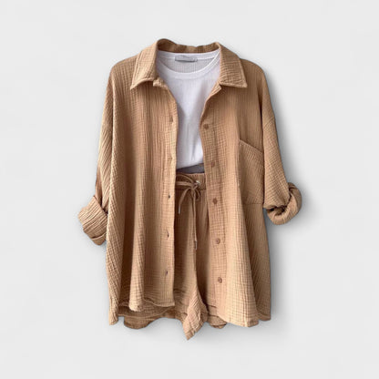 Primrose | Women’s Elegant Linen Shirt And Shorts Set