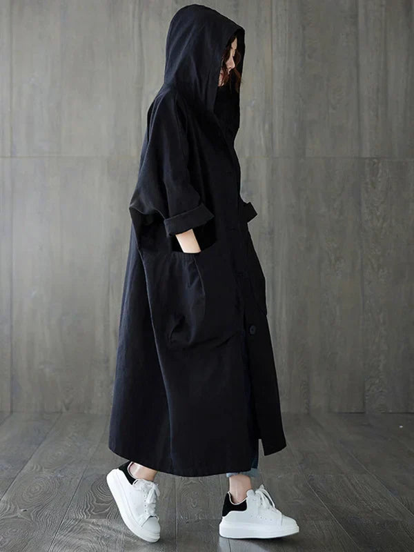 Nola | Women’s Hooded Long Trench Coat with Large Pockets