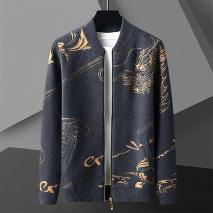 Dominic | Men’s Embroidered Wool Cardigan with Dragon Crest