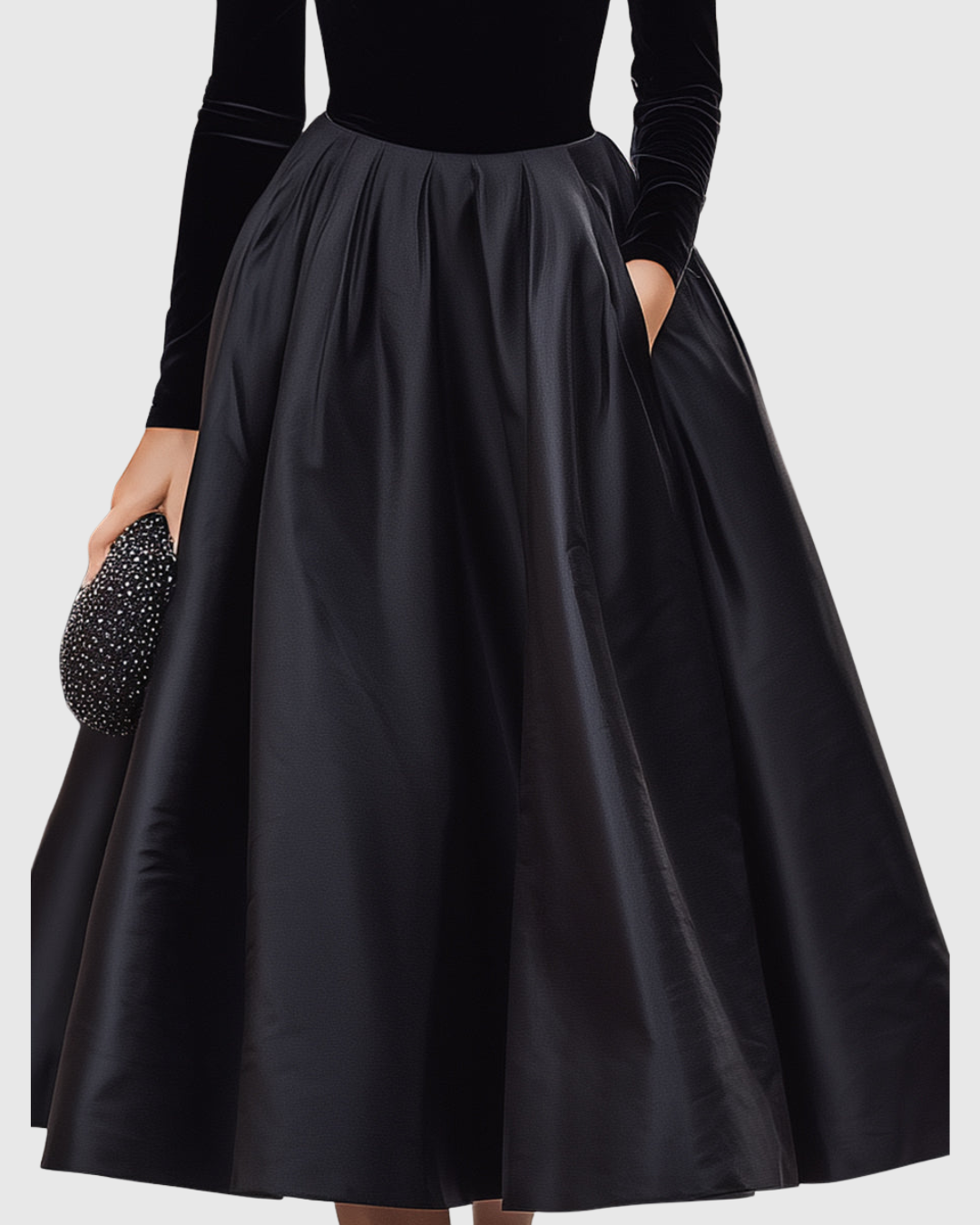 Jeanne | Women’s Elegant Black Turtleneck Satin Midi Dress