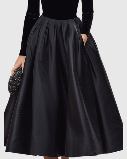 Jeanne | Women’s Elegant Black Turtleneck Satin Midi Dress