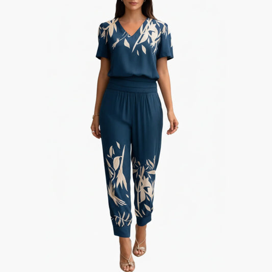 Whitney | Women’s Short Sleeve V-Neck Jogger Leg Jumpsuit