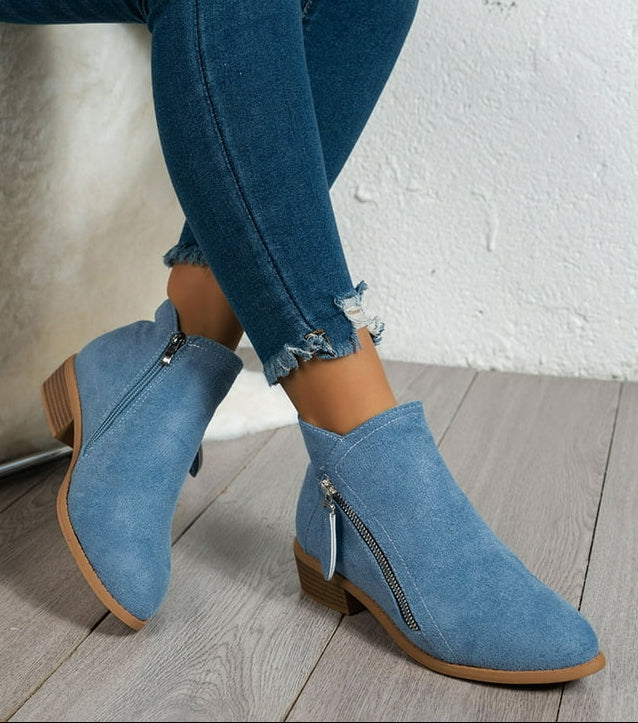 Kaia | Women’s Suede Ankle Boots with Side Zip and Block Heel