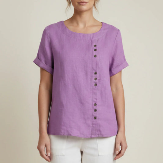 Wanda | Women’s Linen Round Neck Button Blouse
