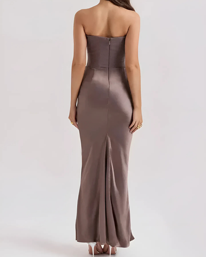 Marisol | Women’s Wedding Guest Draped Maxi Dress with Strapless Neckline