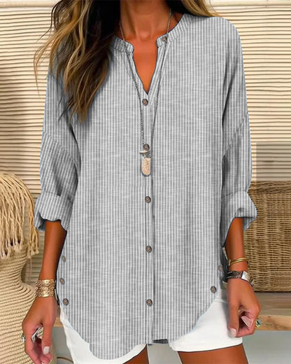 Isabella | Women’s Relaed Striped Button Blouse