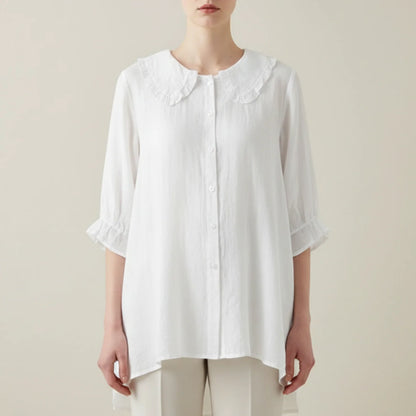 Darby | Women’s Loose Fit Ruffle Collar Shirt
