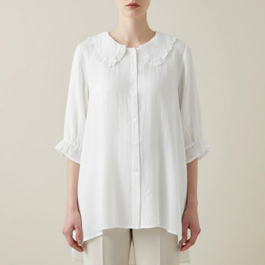 Darby | Women’s Loose Fit Ruffle Collar Shirt