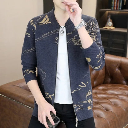 Dominic | Men’s Embroidered Wool Cardigan with Dragon Crest