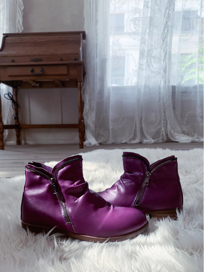 Violet | Women’s Leather Side-Zip Short Ankle Boots