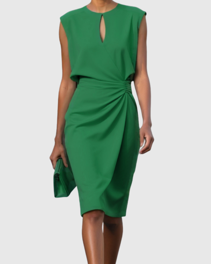 Cressida | Women’s Elegant Ruched Keyhole Midi Dress