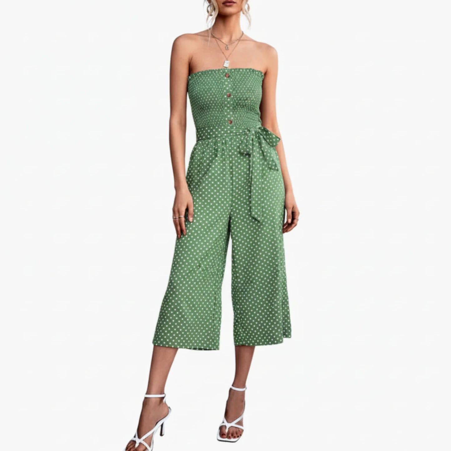Ansley | Women’s Strapless Bandeau Smocked Wide-Leg Jumpsuit