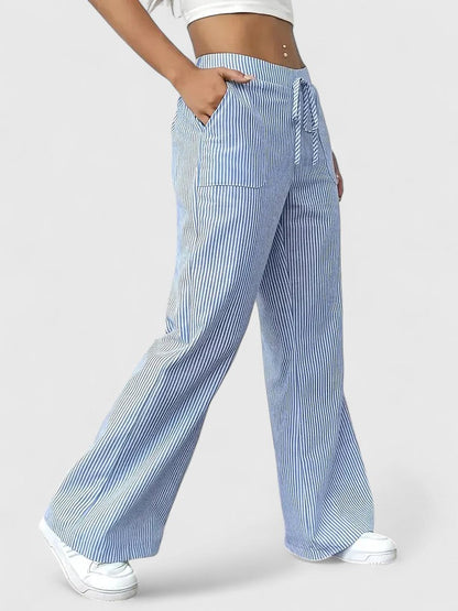 Sarah | Women’s Striped Wide Leg Linen Pants