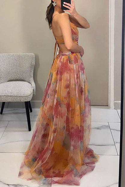 Arabella | Women’s Elegant Pleated Halter Maxi Dress
