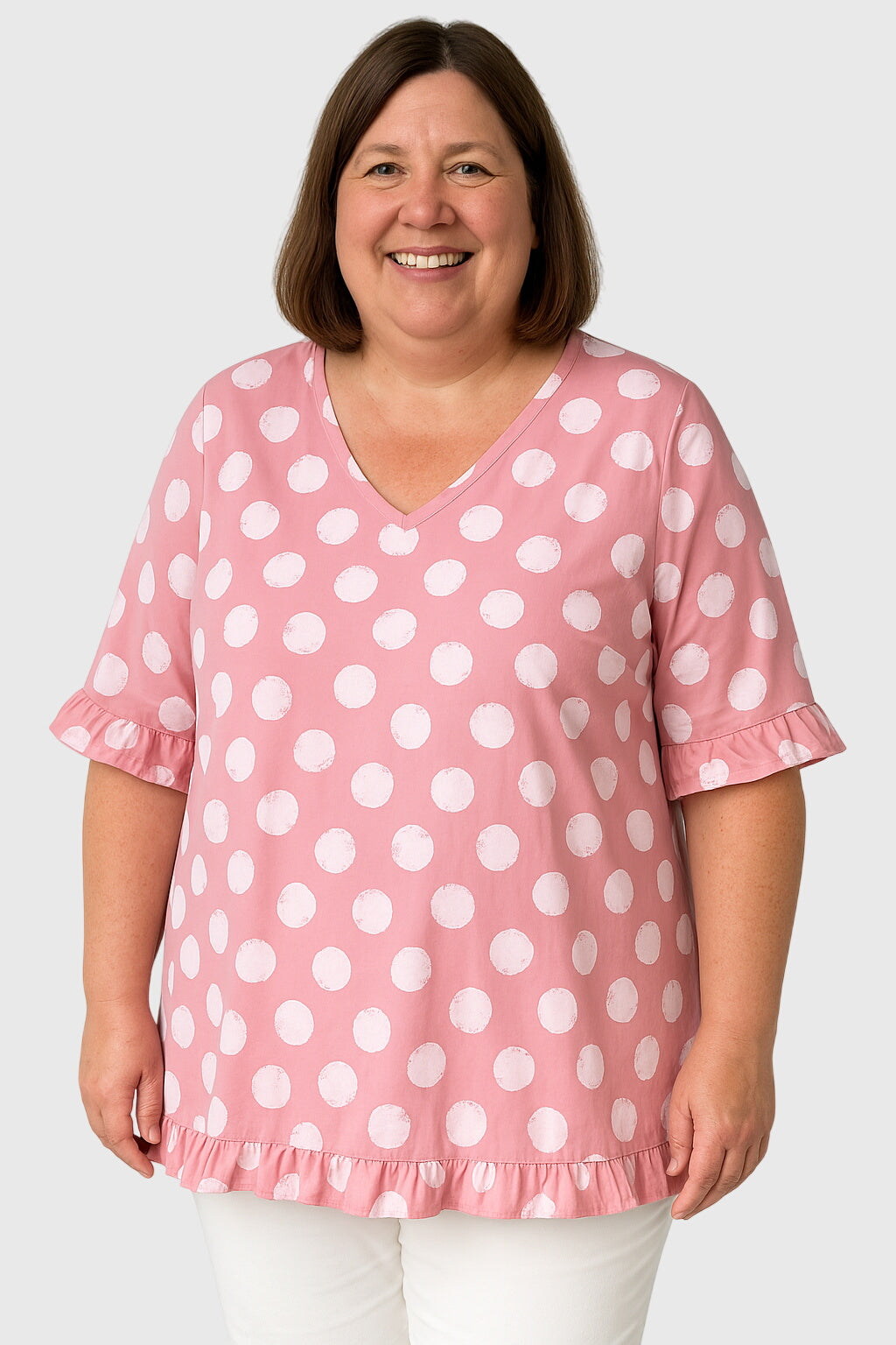 Tessa | Women’s Blue Polka Dot V-Neck Blouse