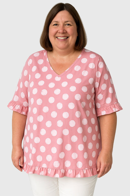 Tessa | Women’s Blue Polka Dot V-Neck Blouse