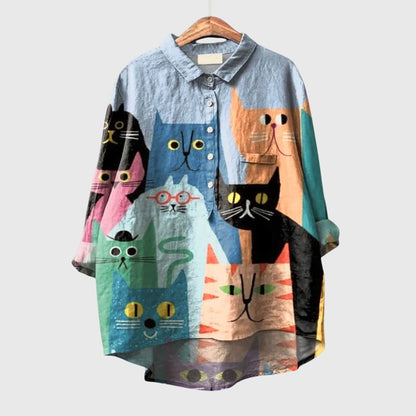 Juniper | Women’s Cat Print Button Up Blouse