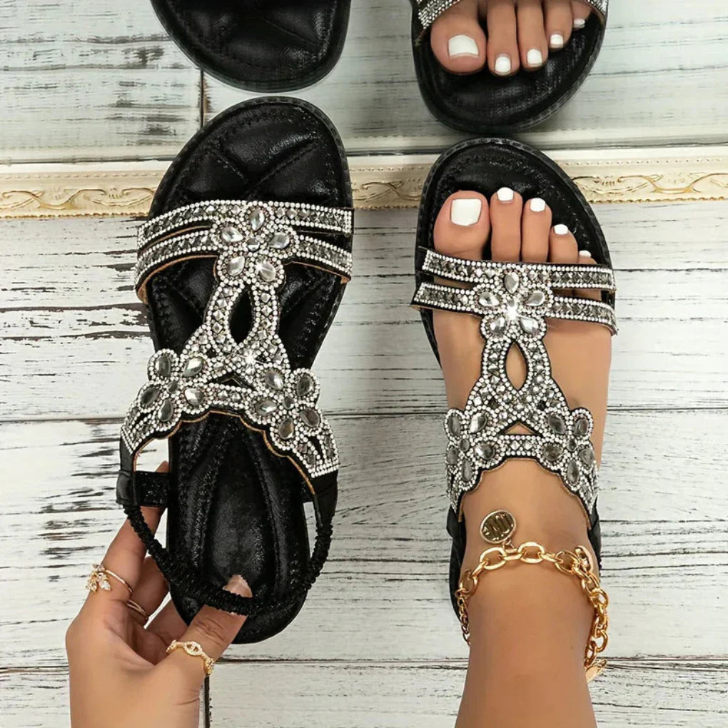 Janelle | Women’s Spring Floral Embellished Flat Sandals