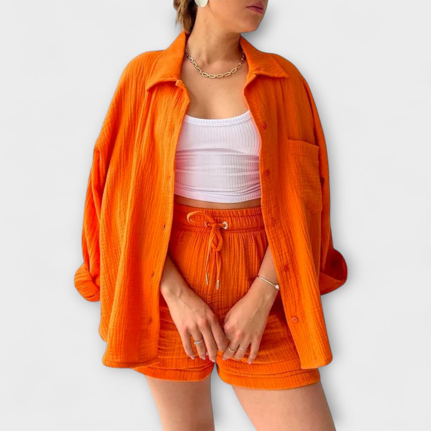Primrose | Women’s Elegant Linen Shirt And Shorts Set