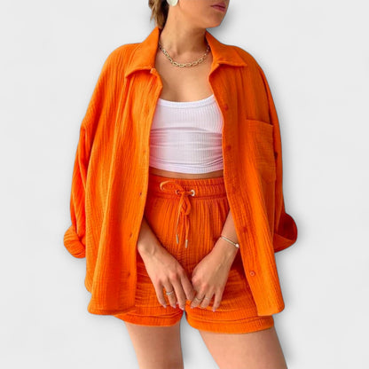 Primrose | Women’s Elegant Linen Shirt And Shorts Set