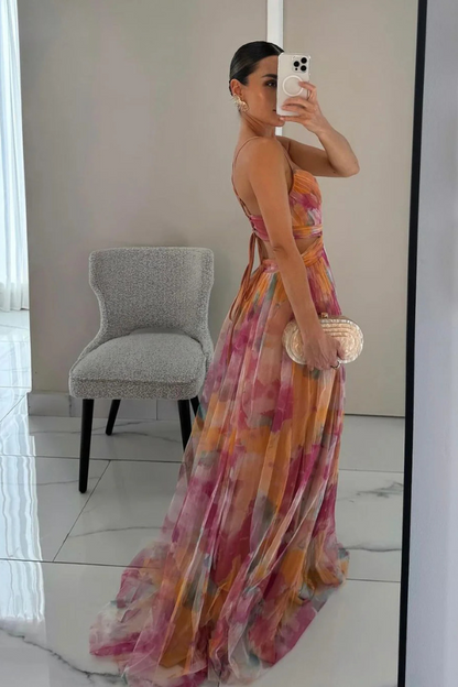 Arabella | Women’s Elegant Pleated Halter Maxi Dress