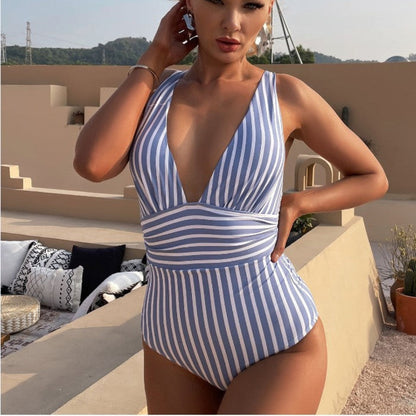 Aya | Women’s Halter Neck Striped One-Piece Swimsuit