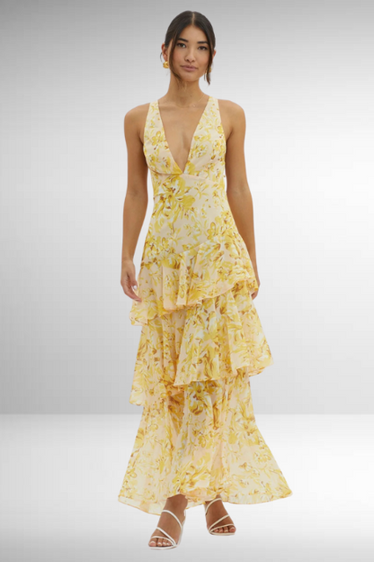 Marcellina | Women’s Elegant Floral Tiered Maxi Dress