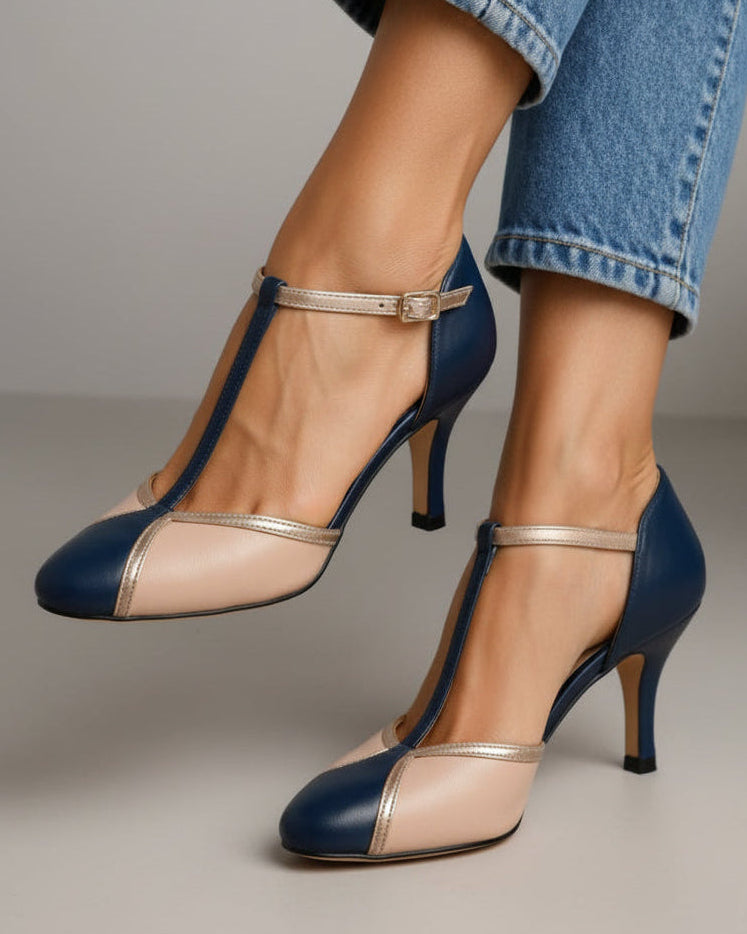 Romilly | Women’s Colorblock T Strap Kitten Heels
