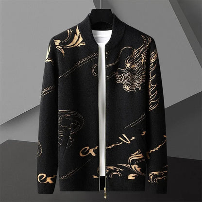 Dominic | Men’s Embroidered Wool Cardigan with Dragon Crest