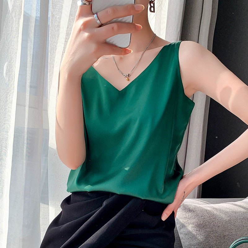 Violetta | Women’s Classic Relaxed Fit Draped Satin Tank