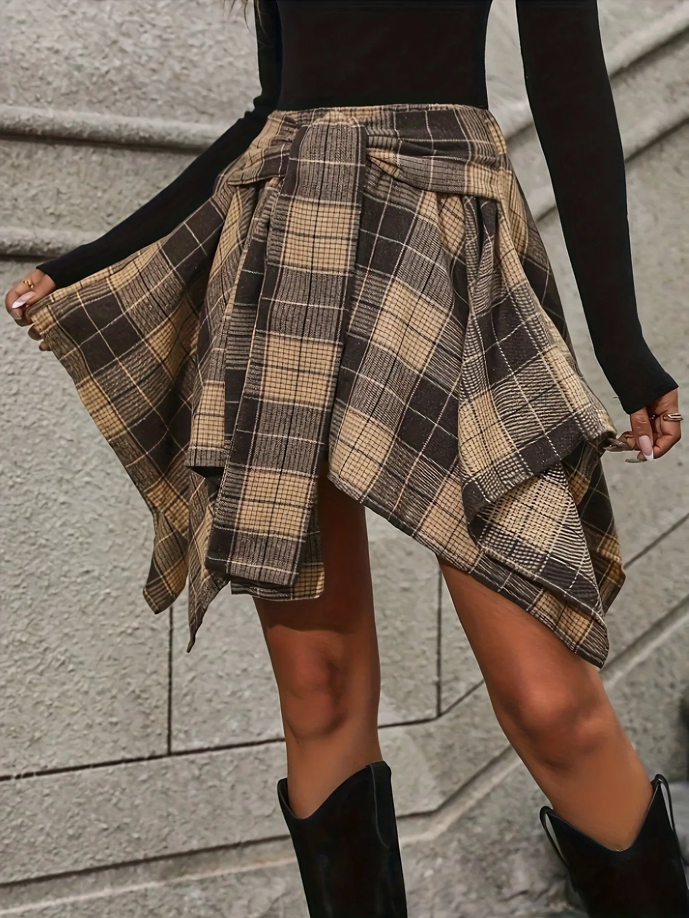 Brittany | Women’s Asymmetric Plaid Mini Skirt