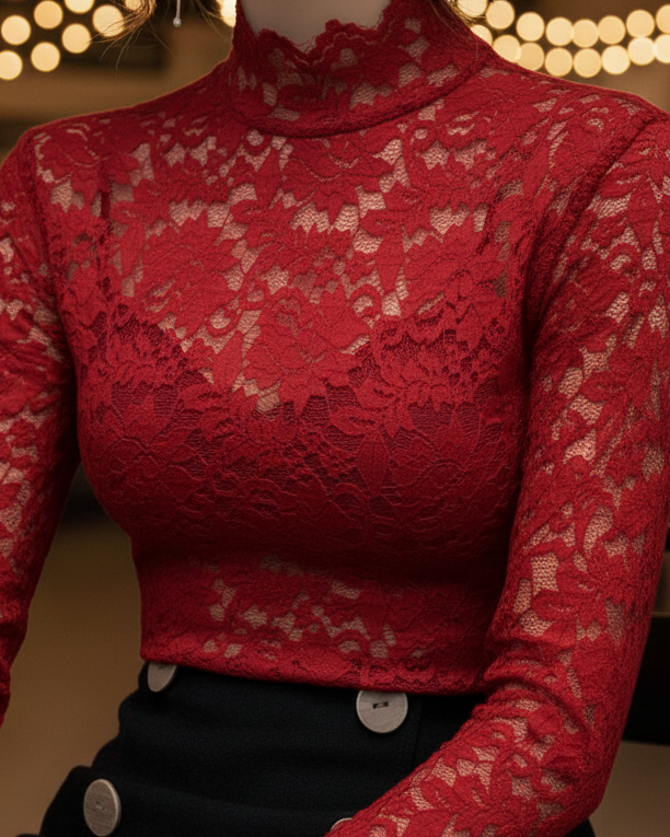Vicky | Women’s Spring Lace High-Neck Blouse