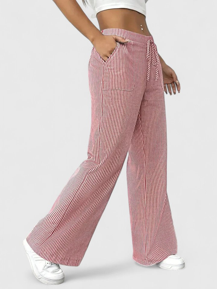 Sarah | Women’s Striped Wide Leg Linen Pants
