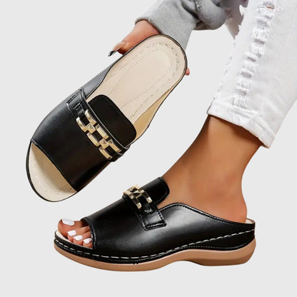 Marley | Women’s White Buckle Comfort Slide Sandals