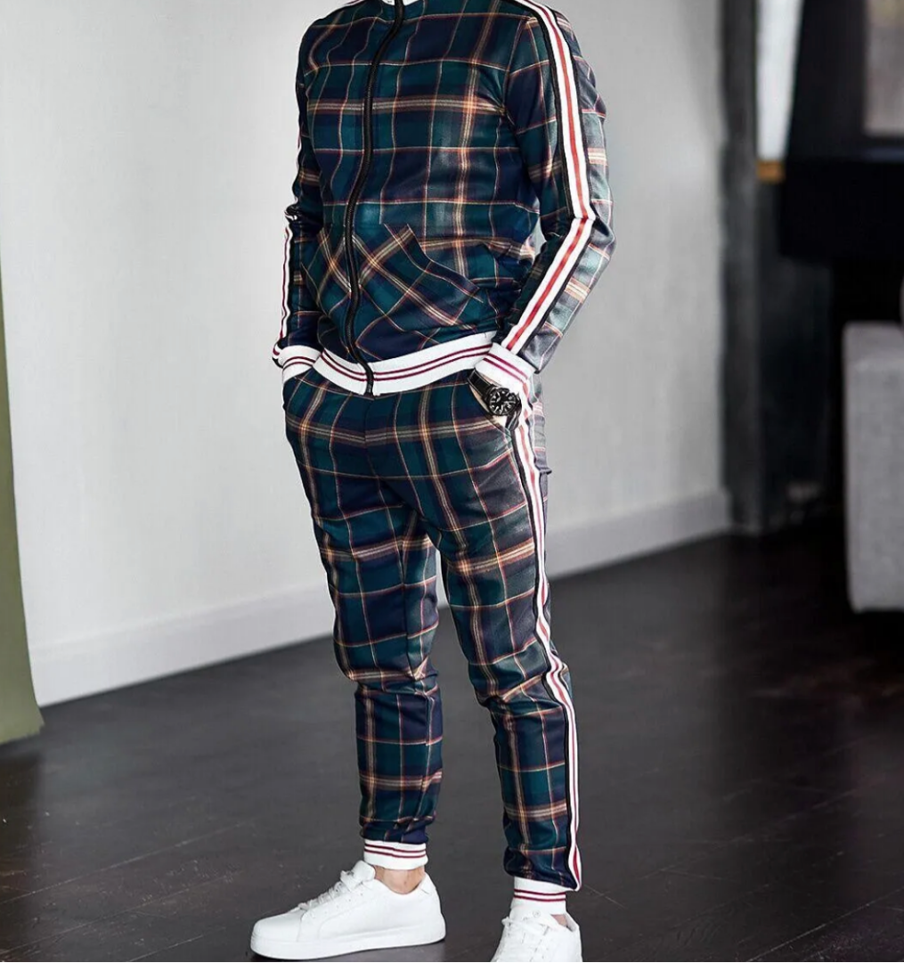 Tyson | Men’s Checkered Zipper Warm Tracksuit Set