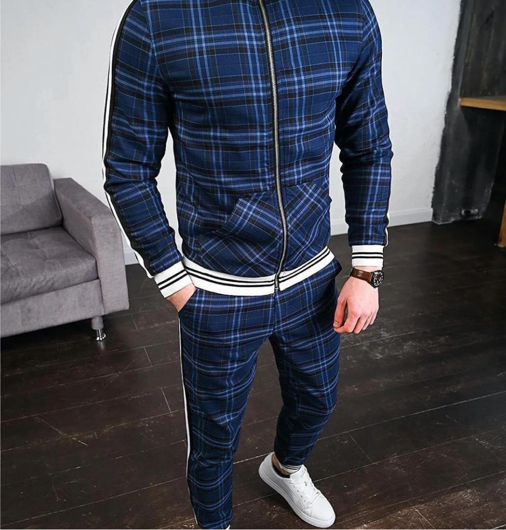 Tyson | Men’s Checkered Zipper Warm Tracksuit Set