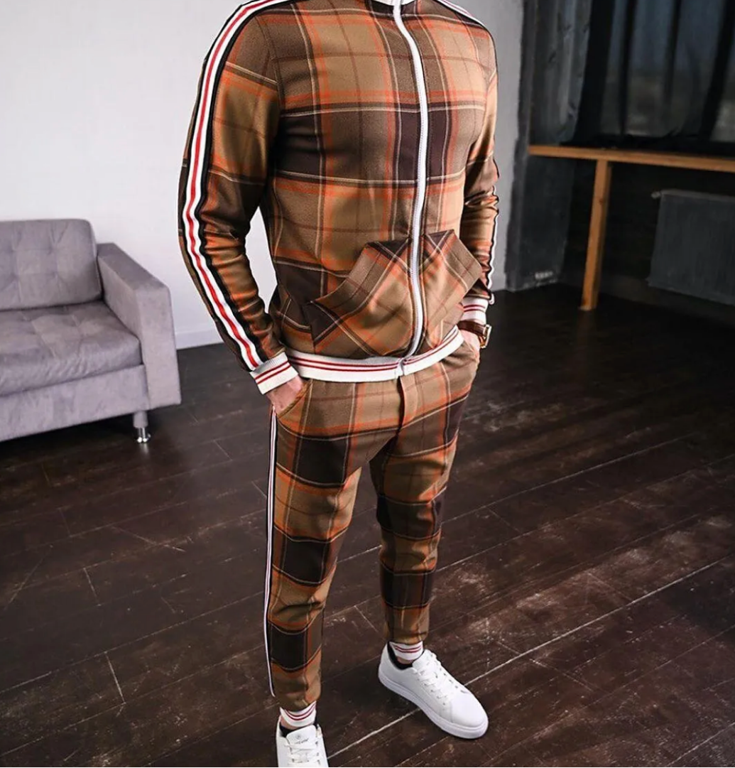 Tyson | Men’s Checkered Zipper Warm Tracksuit Set