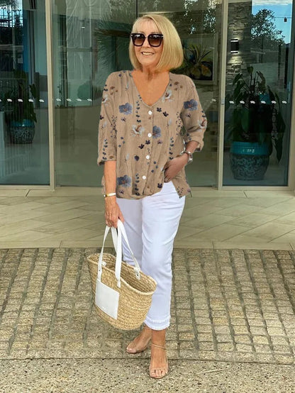 Prudence | Women’s Graceful Floral Short-Sleeve Spring Top