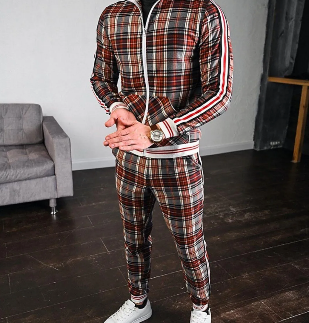 Tyson | Men’s Checkered Zipper Warm Tracksuit Set