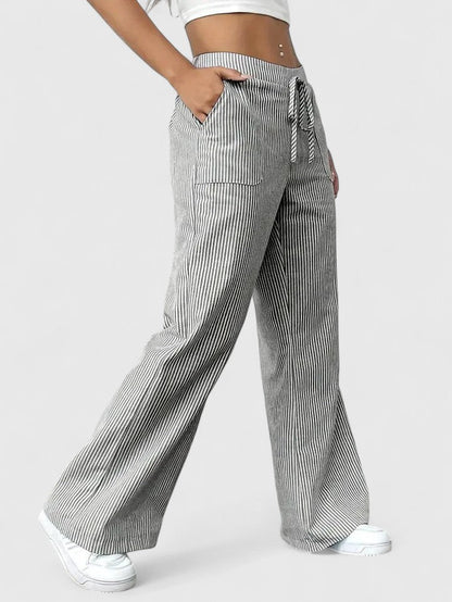 Sarah | Women’s Striped Wide Leg Linen Pants