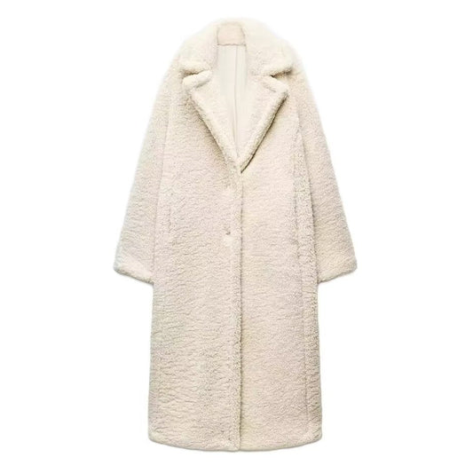 Celeste | Women’s Fluffy Texture Longline Lapel Winter Coat