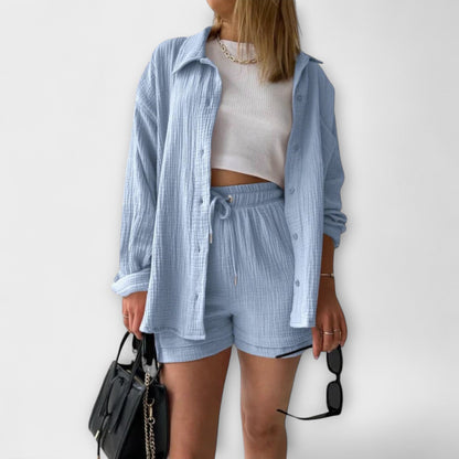 Primrose | Women’s Elegant Linen Shirt And Shorts Set