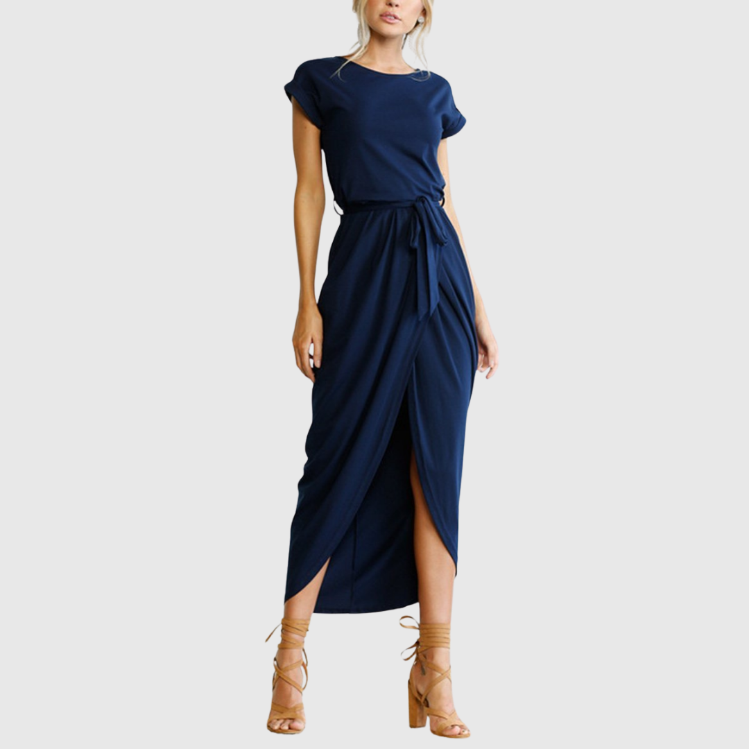 Brielle | Women’s Casual Belted Tulip Hem Midi Dress