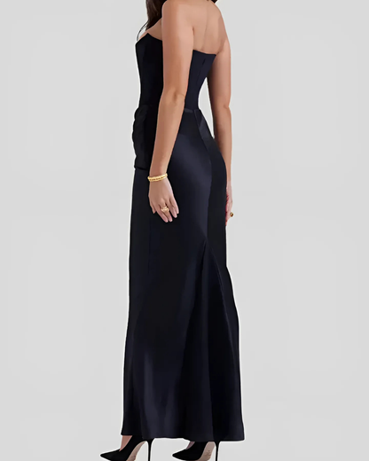 Marisol | Women’s Wedding Guest Draped Maxi Dress with Strapless Neckline