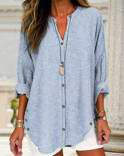 Isabella | Women’s Relaed Striped Button Blouse